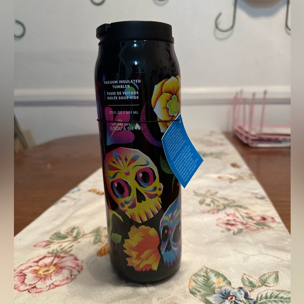 Starbucks Black Tumbler with Colorful Skull Design